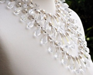 Vintage Silver, Clear Glass Drops and Freshwater Pearls Necklace
